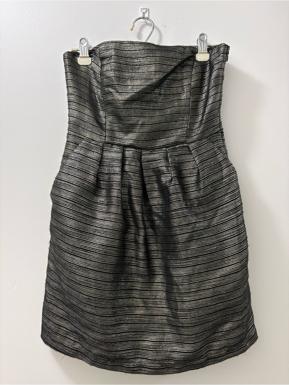 Ya Los Angeles Strapless Black and Silver Metallic Cocktail Dress